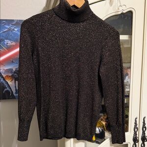 Chico's Brown w/ Gold Sparkle Turtleneck Sweater